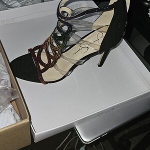 Chic Black and Multicolor Strappy Heels